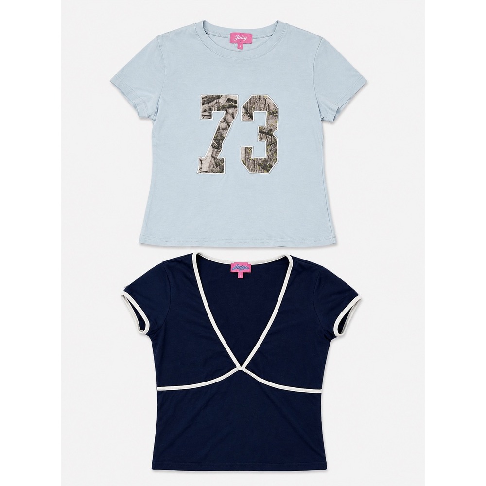 Edikted Baby Tee Bundle Light Blue Camo 73 Navy V-Neck Short Sleeve Small